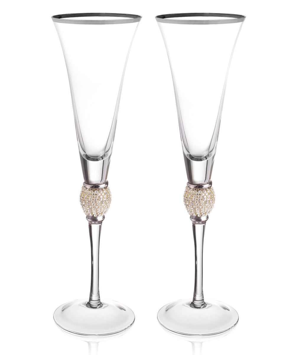 Trinkware Set of 2 Wine Glasses - Rhinestone Diamond Studded with Si –  Klikel