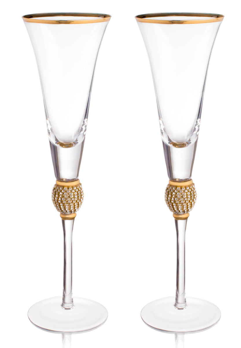 Trinkware Set of 2 Champagne Flutes - Rhinestone Diamond Studded Gla –  Klikel