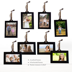 Family Tree Picture Frame Ornaments - 4 Vertical Hanging and 4 Horizontal Hanging Photo Frames - 1.5" x 2.5" Photo Opening