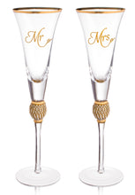 Load image into Gallery viewer, Wedding Champagne Flute - Mr and Mrs Champagne Flute With Gold Rim - Wedding Gift for Couple - Rhinestone Studded Bride and Groom Champagne Glass - Bride Gift - Mr and Mrs Gift Set of 2 By Trinkware