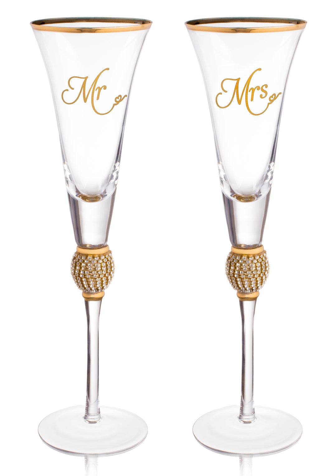 Wedding Champagne Flute - Mr and Mrs Champagne Flute With Gold Rim - Wedding Gift for Couple - Rhinestone Studded Bride and Groom Champagne Glass - Bride Gift - Mr and Mrs Gift Set of 2 By Trinkware