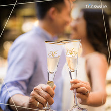 Load image into Gallery viewer, Wedding Champagne Flute - Mr and Mrs Champagne Flute With Gold Rim - Wedding Gift for Couple - Rhinestone Studded Bride and Groom Champagne Glass - Bride Gift - Mr and Mrs Gift Set of 2 By Trinkware