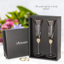 Load image into Gallery viewer, Wedding Champagne Flute - Mr and Mrs Champagne Flute With Gold Rim - Wedding Gift for Couple - Rhinestone Studded Bride and Groom Champagne Glass - Bride Gift - Mr and Mrs Gift Set of 2 By Trinkware