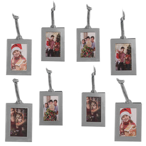 Picture Frames Ornament - Silver Small Hanging Picture Frames - Photo Ornaments for Tree - Set of 8