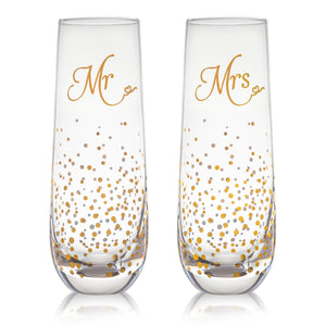 Stemless Wedding Champagne Flute - Mr And Mrs Champagne Flutes With Gold Dots - Wedding Gift for Bride And Groom Champagne Glass - Bride Gift - Mr And Mrs Gift Set of 2 By Trinkware