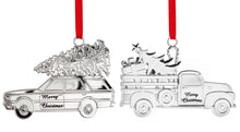 Load image into Gallery viewer, Christmas Ornament - Shiny Silver Christmas Ornament - Christmas Pickup Truck and Station Wagon Ornament for Christmas tree - Christmas Ornament Engraved Merry Christmas - Silver Ornament By Klikel