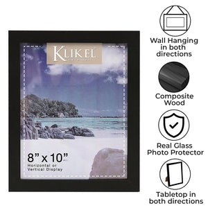 8x10 Black Document Picture Frame Set - Composite Wood with Real Glass Photo Protector - Wall Hanging and Table Standing Display -Pack of 4 Frames