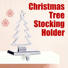 Load image into Gallery viewer, Stocking Holder - Christmas Tree Stocking Hanger for Mantel - Shiny Silver Metal Christmas Stocking Holder for Fireplace Mantle - Heavy Stocking Holder for Mantle with Hook - Holds 3lbs