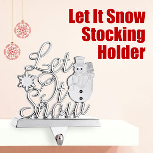 Stocking Holder - Let It Snow Christmas Stocking Hanger for Mantel - Metal Christmas Stocking Holder for Fireplace Mantle - Heavy Stocking Holder for Mantle with White Snowflake and Snowman