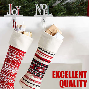 Stocking Holder Set of 2 - Joy Noel Christmas Stocking Hanger for Mantel - Shiny Silver Metal Christmas Stocking Holder for Fireplace Mantle - Heavy Stocking Holder for Mantle with Hook