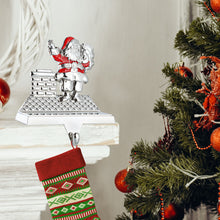 Load image into Gallery viewer, Stocking Holder - Christmas Santa Stocking Hanger for Mantel - Shiny Silver Metal Santa On Chimney Christmas Stocking Holder for Fireplace Mantle - Heavy Stocking Holder for Mantle with Hook By Klikel