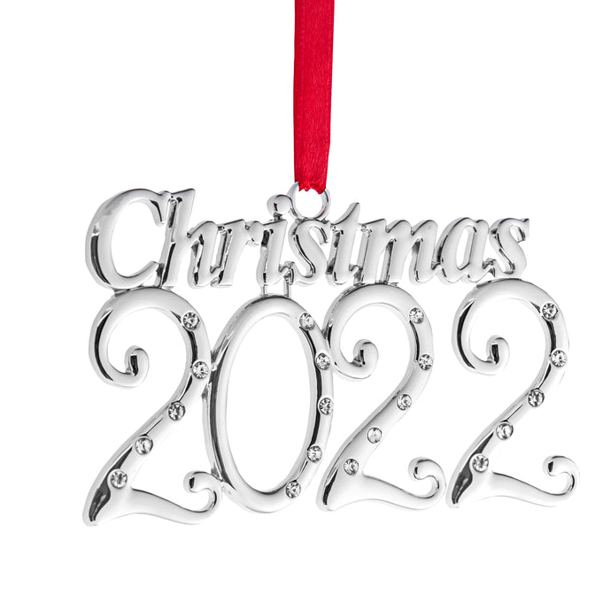 Klikel Christmas Ornament 2022 - Keepsake Dated 2022 Christmas Ornament - Shiny Silver Christmas Ornament 2022 - 2022 Ornament with Studded Crystals - Ornament For Christmas Tree with Gift Box