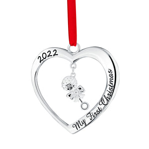 Klikel Baby's First Christmas Ornament 2022 - My First Christmas Ornament 2022 Silver Heart With Hanging Rattle - 1st Christmas Baby Ornament 2022 - Babies First Christmas Ornament with Gift Box