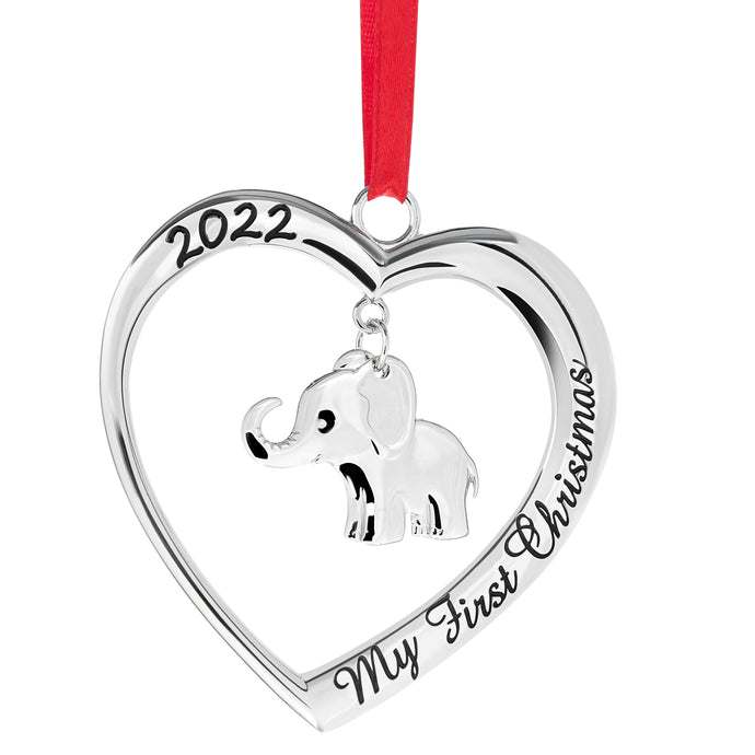 Klikel Baby's First Christmas Ornament 2022 - My First Christmas Ornament 2022 Silver Heart With Hanging Elephant - 1st Christmas Baby Ornament 2022 - Babies First Christmas Ornament with Gift Box