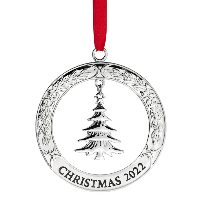 Klikel Christmas Ornament 2022 - Shiny Silver Christmas Ornament 2022 Wreath with Tree - Dated 2022 Christmas Ornament - 2022 Ornament For Christmas Tree - Beautiful Tree Ornament For Holidays 2022