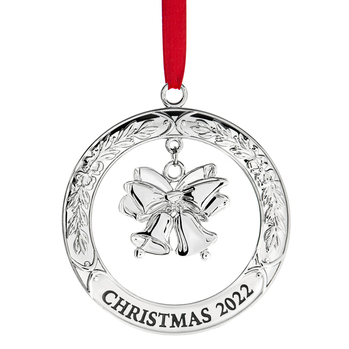 Klikel Christmas Ornament 2022 - Shiny Silver Christmas Ornament 2022 Wreath with Bell - Dated 2022 Christmas Ornament - 2022 Ornament For Christmas Tree - Beautiful Bell Ornament for Holidays 2022