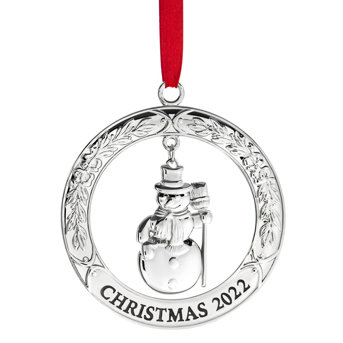 Klikel Christmas Ornament 2022 - Shiny Silver Christmas Ornament 2022 Wreath with Snowman - Dated 2022 Christmas Ornament - 2022 Ornament For Christmas Tree - Snowman Ornament for Holidays 2022