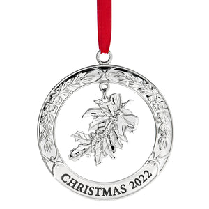 Klikel Christmas Ornament 2022 - Shiny Silver Christmas Ornament 2022 Wreath with Mistletoe - Dated 2022 Christmas Ornament - 2022 Ornament For Christmas Tree - Mistletoe Ornament for Holidays 2022