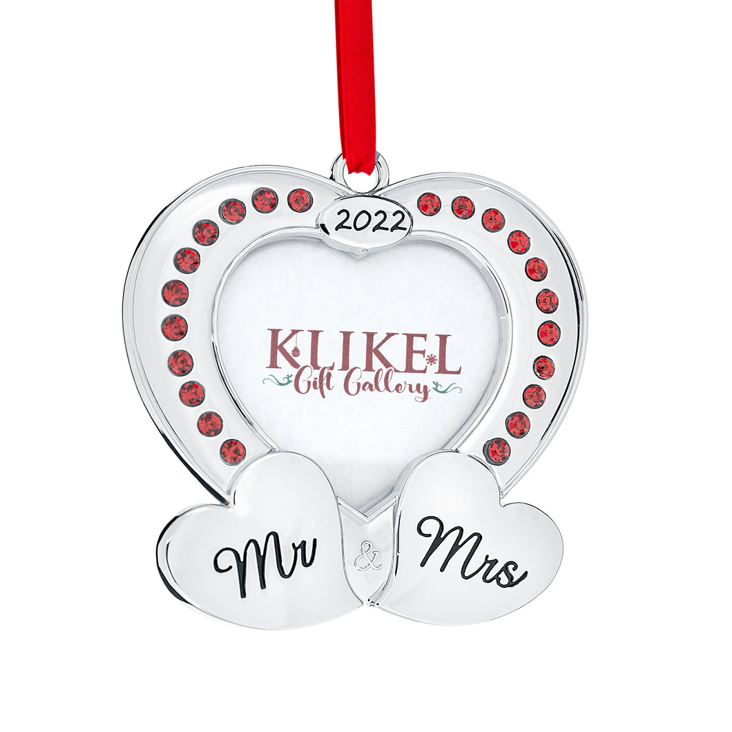 Our First Christmas Ornament 2022 - Wedding Mr & Mrs Heart Picture Ornament For Christmas Tree - Mr And Mrs Ornament 2022 - 1st Christmas Together Ornament 2022 - Wedding Ornament 2022 By Klikel