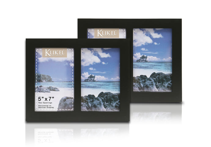 Klikel Photo Collage Frame Set of 2 - Black Woode Picture Frame - 2 Opening Double Picture Frame – 5x7 Picture Frame - Decorative Family Picture Frame