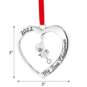 Klikel Baby's First Christmas Ornament 2022 - My First Christmas Ornament 2022 Silver Heart With Hanging Rattle - 1st Christmas Baby Ornament 2022 - Babies First Christmas Ornament with Gift Box