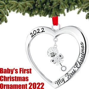 Klikel Baby's First Christmas Ornament 2022 - My First Christmas Ornament 2022 Silver Heart With Hanging Rattle - 1st Christmas Baby Ornament 2022 - Babies First Christmas Ornament with Gift Box