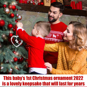 Klikel Baby's First Christmas Ornament 2022 - My First Christmas Ornament 2022 Silver Heart With Hanging Rattle - 1st Christmas Baby Ornament 2022 - Babies First Christmas Ornament with Gift Box