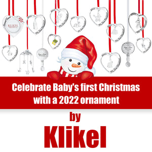 Klikel Baby's First Christmas Ornament 2022 - My First Christmas Ornament 2022 Silver Heart With Hanging Rattle - 1st Christmas Baby Ornament 2022 - Babies First Christmas Ornament with Gift Box