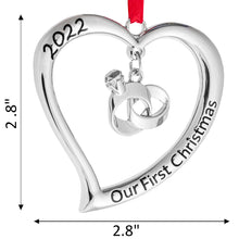 Load image into Gallery viewer, Our First Christmas Ornament 2022 - Heart with Rings Our First Christmas Married Ornament 2022 - 1st Christmas Married Ornament 2022 - Mr Mrs Together Just Married Wedding Ornament 2022 By Klikel