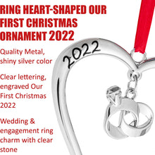 Load image into Gallery viewer, Our First Christmas Ornament 2022 - Heart with Rings Our First Christmas Married Ornament 2022 - 1st Christmas Married Ornament 2022 - Mr Mrs Together Just Married Wedding Ornament 2022 By Klikel