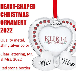 Our First Christmas Ornament 2022 - Wedding Mr & Mrs Heart Picture Ornament For Christmas Tree - Mr And Mrs Ornament 2022 - 1st Christmas Together Ornament 2022 - Wedding Ornament 2022 By Klikel