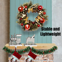 Load image into Gallery viewer, Train Stocking Holder Set of 2 - Christmas Train Stocking Hanger for Mantel - Shiny Silver Metal Christmas Stocking Holder for Fireplace Mantle - Heavy Stocking Holder for Mantle with Hook By Klikel