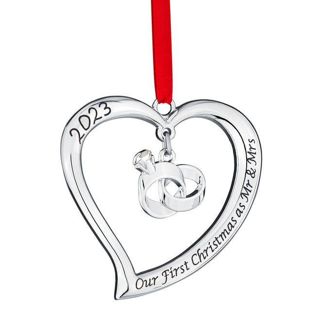 Klikel Our First Christmas Ornament 2023 As Mr & Mrs - Heart with Rings Our First Christmas Married Ornament 2023 - 1st Christmas Married Ornament 2023 - Just Married Newlywed Wedding Ornament 2023