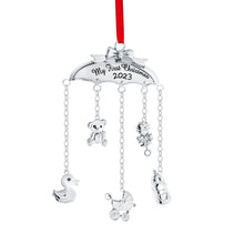 Load image into Gallery viewer, Klikel My First Christmas Ornament 2023 Baby Mobile - Baby First Christmas Ornament 2023 - 1st Christmas Baby Ornament 2023 - Silver Babies First Christmas Ornament Mobile with Hanging Charms Boy Girl