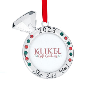 Klikel Our First Christmas Ornament 2023 - She Said Yes! Wedding Ring Picture Ornament for Christmas Tree - Engaged Christmas Ornament - 1st Christmas Together Ornament 2023 - Wedding Ornament 2023 By Klikel