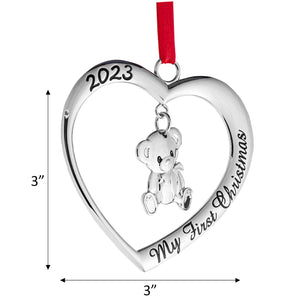 Klikel Baby's First Christmas Ornament 2023 - My First Christmas Ornament 2023 Heart with Hanging Teddy Bear - Baby First Christmas Ornament 2023 - 1st Christmas Baby Ornament 2023 - Baby Boy Girl