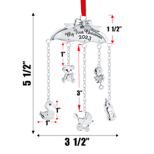 Klikel My First Christmas Ornament 2023 Baby Mobile - Baby First Christmas Ornament 2023 - 1st Christmas Baby Ornament 2023 - Silver Babies First Christmas Ornament Mobile with Hanging Charms Boy Girl