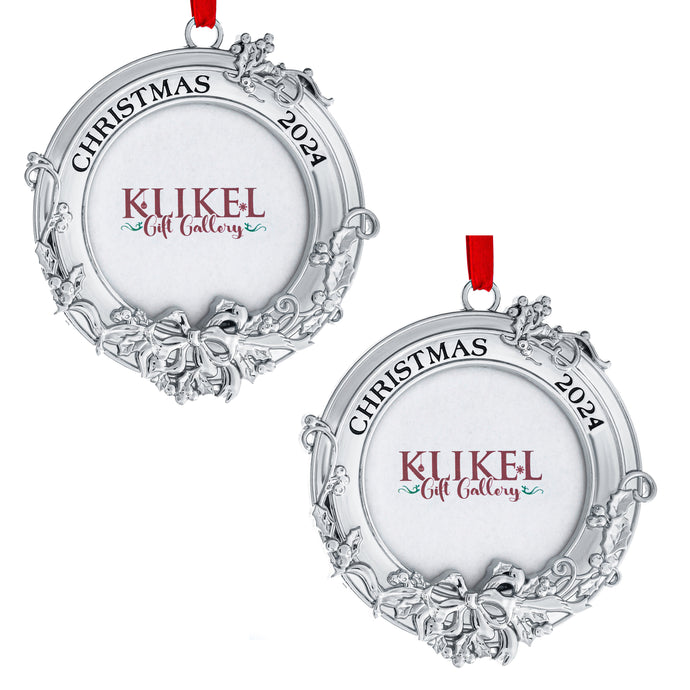 Klikel Christmas Photo Ornament 2024 - 2pc Photo Frame Silver Christmas Ornament 2024 - Picture Ornament for Christmas Tree Engraved Christmas 2024 - 2024 Picture Frame Ornament for Tree with Gift Box