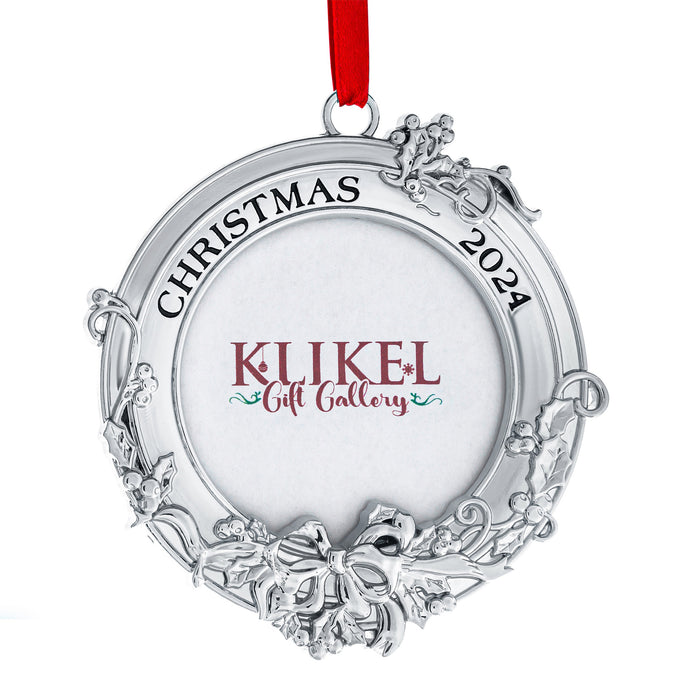 Klikel Christmas Photo Ornament 2024 - Photo Frame Silver Christmas Ornament 2024 - Picture Ornament for Christmas Tree Engraved Christmas 2024 - 2024 Picture Frame Ornament for Tree with Gift Box