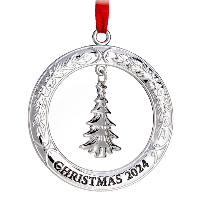 Klikel Christmas Ornament 2024 - Shiny Silver Christmas Ornament 2024 Wreath with Tree - Dated 2024 Christmas Ornament - 2024 Ornament for Christmas Tree - Beautiful Tree Ornament for Holidays 2024