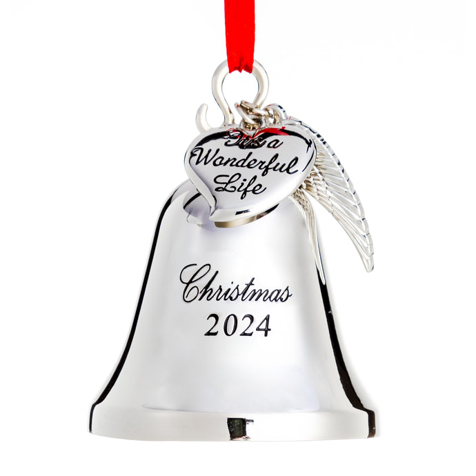 Klikel Christmas Bell Ornament 2024 - It's a Wonderful Life Bell Christmas Ornament 2024 - Christmas Bell 2024 Ornament - Bell Ornament for Christmas Tree - Christmas bell with hanging Wing and Heart