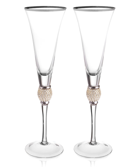 Set of 2 Champagne Flutes - Rhinestone 