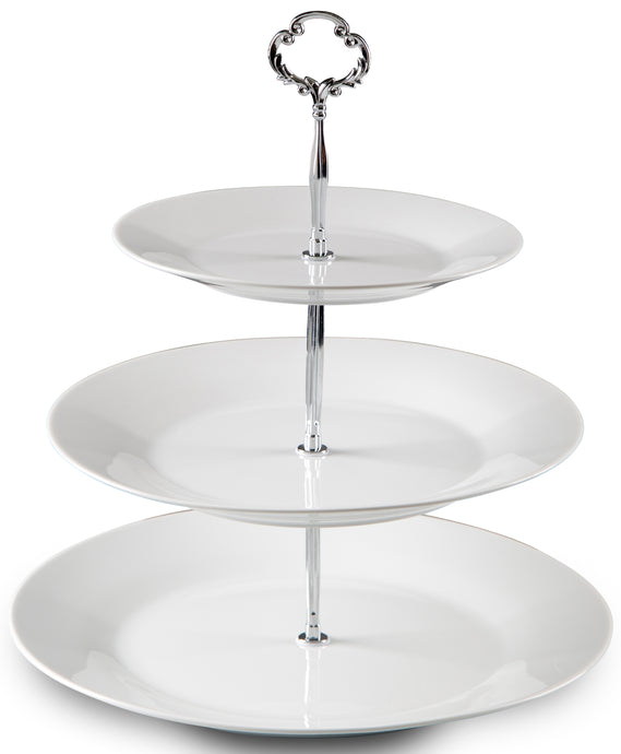 3 Tiered Serving Stand -Silver Serving Tray for Parties - Round Platter for Cupcakes Fruits Dessert or Tea - Cake Pop Stand and Buffet Server