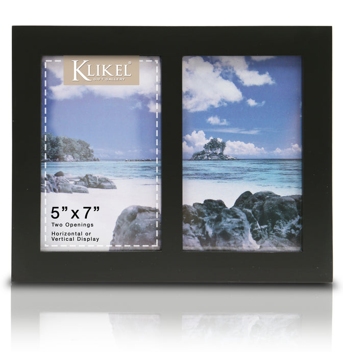 5x7 Double Picture Frame - 2 Photo Frame - Photo Collage Frame - Black Wooden Wall Picture Frame 5x7 - 2 Openings 5x7 Picture Frame - Decorative Family Picture Frame Collage