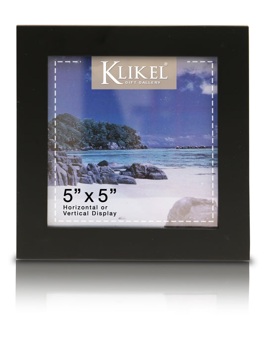 5x5 Black Picture Frame - Made of Real Wood with Glass Photo Protector - Wall Hanging and Table Standing Display