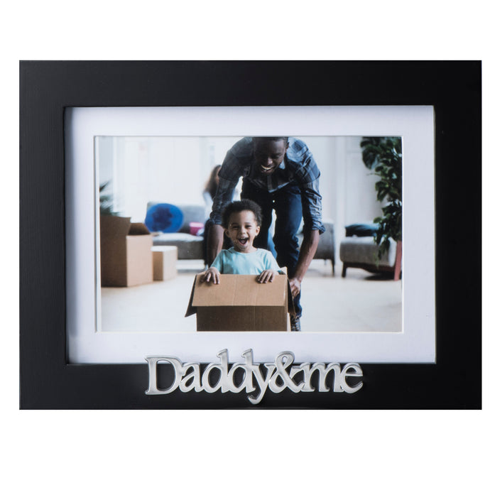 Daddy and Me Frame - Fathers Day Picture Frame - Black Wood Picture Frame with Silver Sentiments - Holds 1 4x6 Photo with Mat or 1 5x7 Photo Without Mat - Wall Mount and Table Desk Display