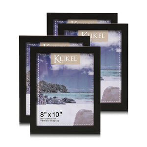 8x10 Black Document Picture Frame Set - Composite Wood with Real Glass Photo Protector - Wall Hanging and Table Standing Display -Pack of 4 Frames