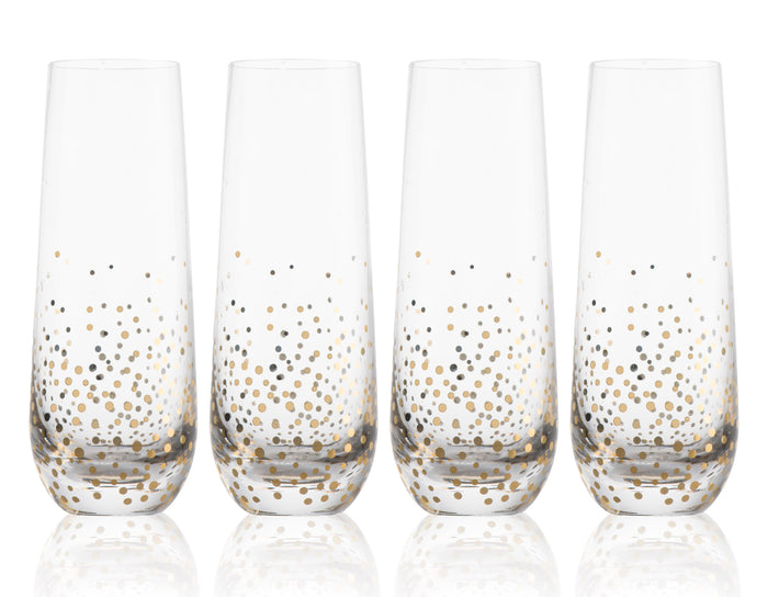 Goldosa Stemless Champagne Flute Glasses with Gold Luster – Mimosa Glasses Set of 4 – 9oz