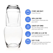 Load image into Gallery viewer, Bedside Carafe with Tumbler - Clear Glass - 2 Piece Water Pitcher And Cup Night Set