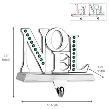 Load image into Gallery viewer, Stocking Holder Set of 2 - Joy Noel Christmas Stocking Hanger for Mantel - Shiny Silver Metal Christmas Stocking Holder for Fireplace Mantle - Heavy Stocking Holder for Mantle with Hook